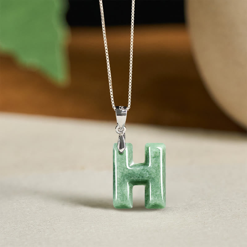 EverestArtstudios Natural A-Z Letter Jade 925 Sterling Silver Silm Chain Prosperity Necklace Pendant