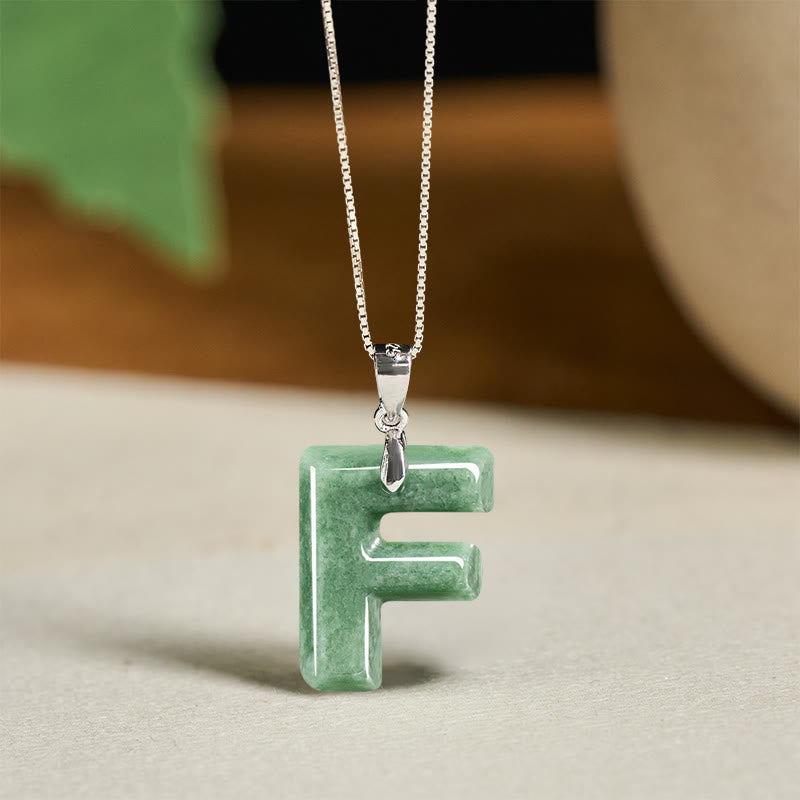 EverestArtstudios Natural A-Z Letter Jade 925 Sterling Silver Silm Chain Prosperity Necklace Pendant