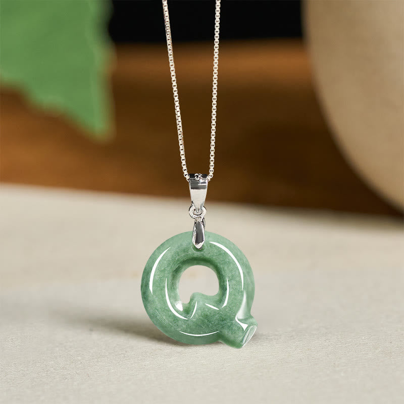 EverestArtstudios Natural A-Z Letter Jade 925 Sterling Silver Silm Chain Prosperity Necklace Pendant
