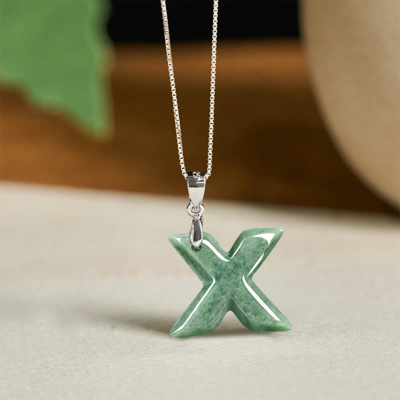 EverestArtstudios Natural A-Z Letter Jade 925 Sterling Silver Silm Chain Prosperity Necklace Pendant