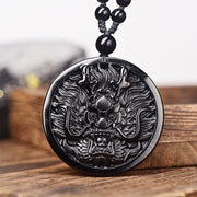Buddha Stones Dragon Black Obsidian Transformation Fulfilment Necklace Pendant