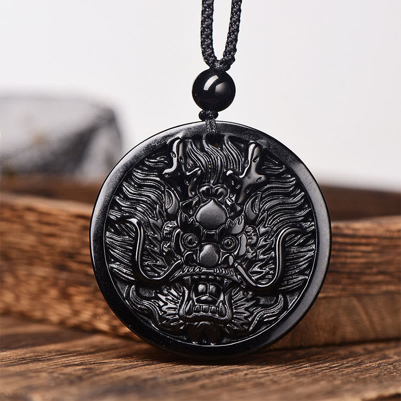 Buddha Stones Dragon Black Obsidian Transformation Fulfilment Necklace Pendant