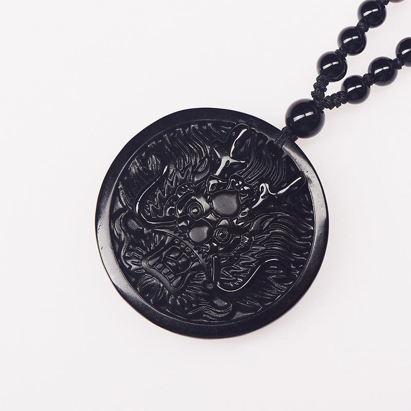 Buddha Stones Dragon Black Obsidian Transformation Fulfilment Necklace Pendant
