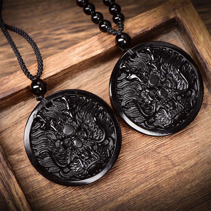 Buddha Stones Dragon Black Obsidian Transformation Fulfilment Necklace Pendant