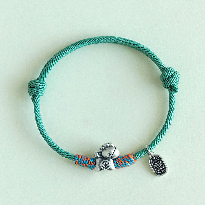 Buddha Stones 999 Sterling Silver Year Of The Horse Fu Character Attract Fortune String Rope Luck Bracelet