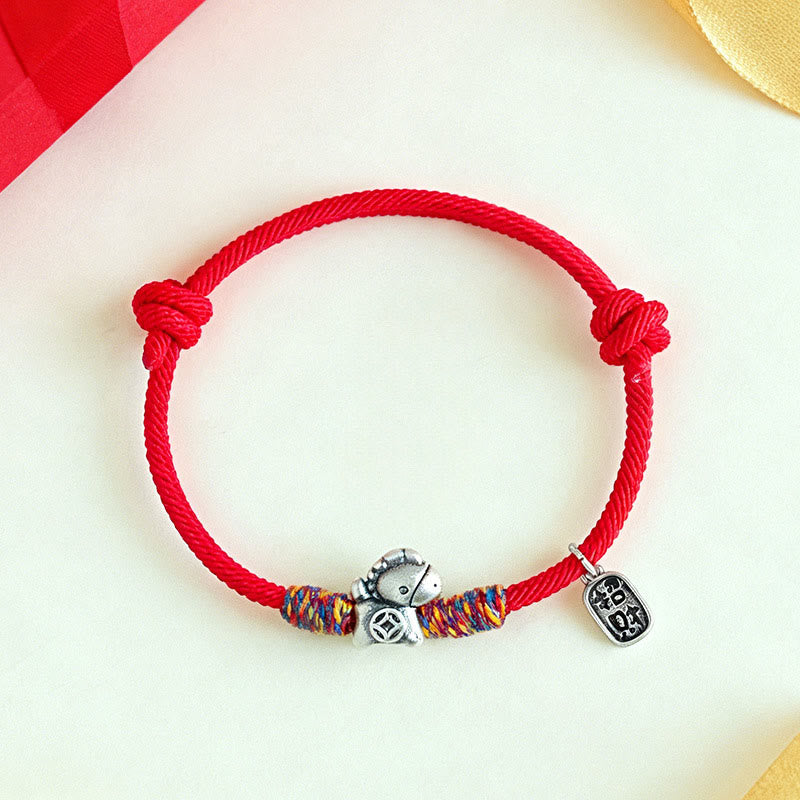 EverestArtstudios 999 Sterling Silver Year Of The Horse Fu Character Attract Fortune String Rope Luck Bracelet