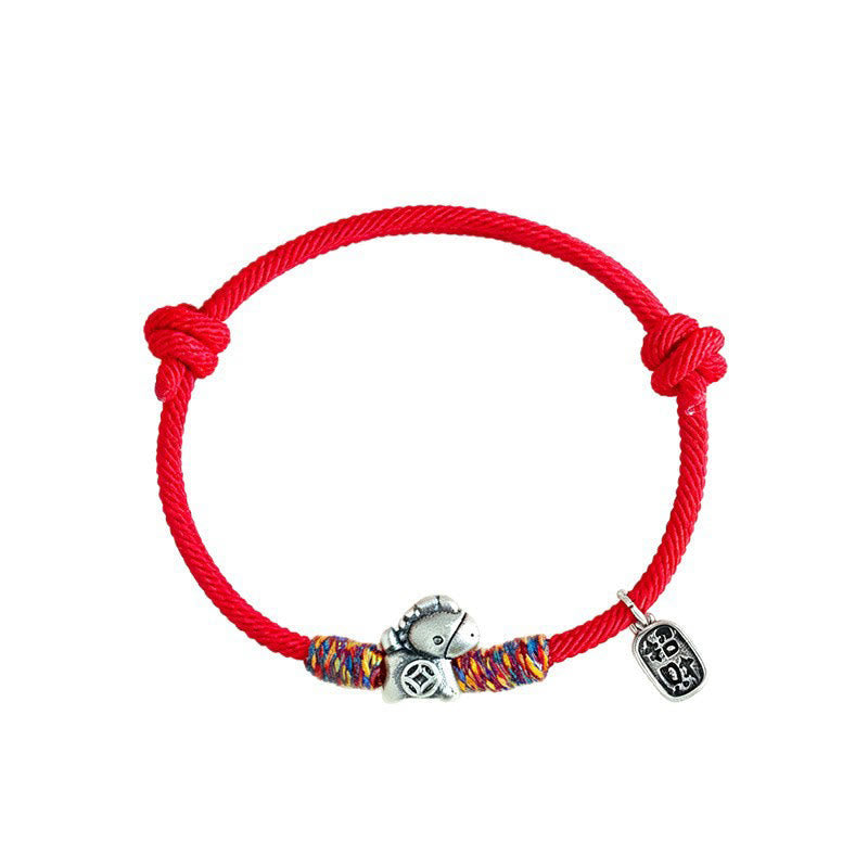 Buddha Stones 999 Sterling Silver Year Of The Horse Fu Character Attract Fortune String Rope Luck Bracelet