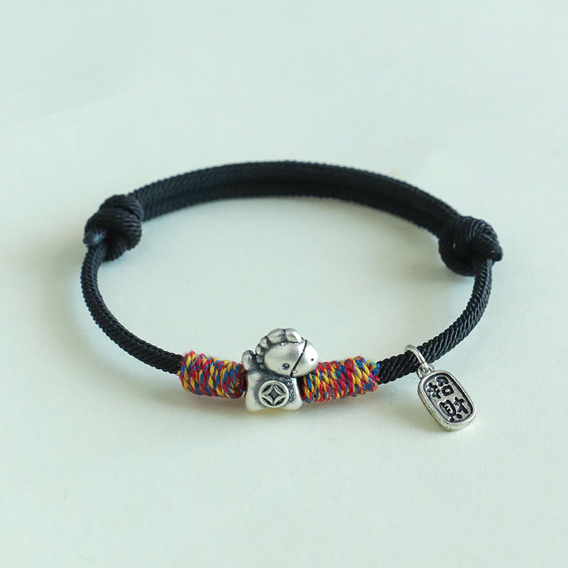 EverestArtstudios 999 Sterling Silver Year Of The Horse Fu Character Attract Fortune String Rope Luck Bracelet
