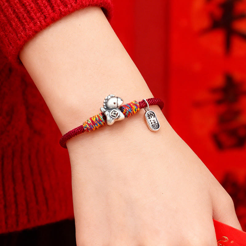 EverestArtstudios 999 Sterling Silver Year Of The Horse Fu Character Attract Fortune String Rope Luck Bracelet