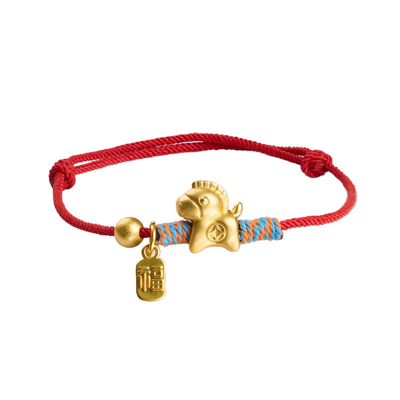 Buddha Stones Year Of The Horse Fu Character Handwoven String Luck Connection Bracelet