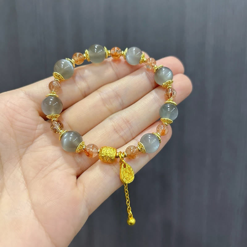 Buddha Stones Natural Strawberry Quartz Moonstone Healing Positive Beads Bracelet