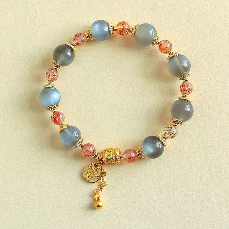Buddha Stones Natural Strawberry Quartz Moonstone Healing Positive Beads Bracelet
