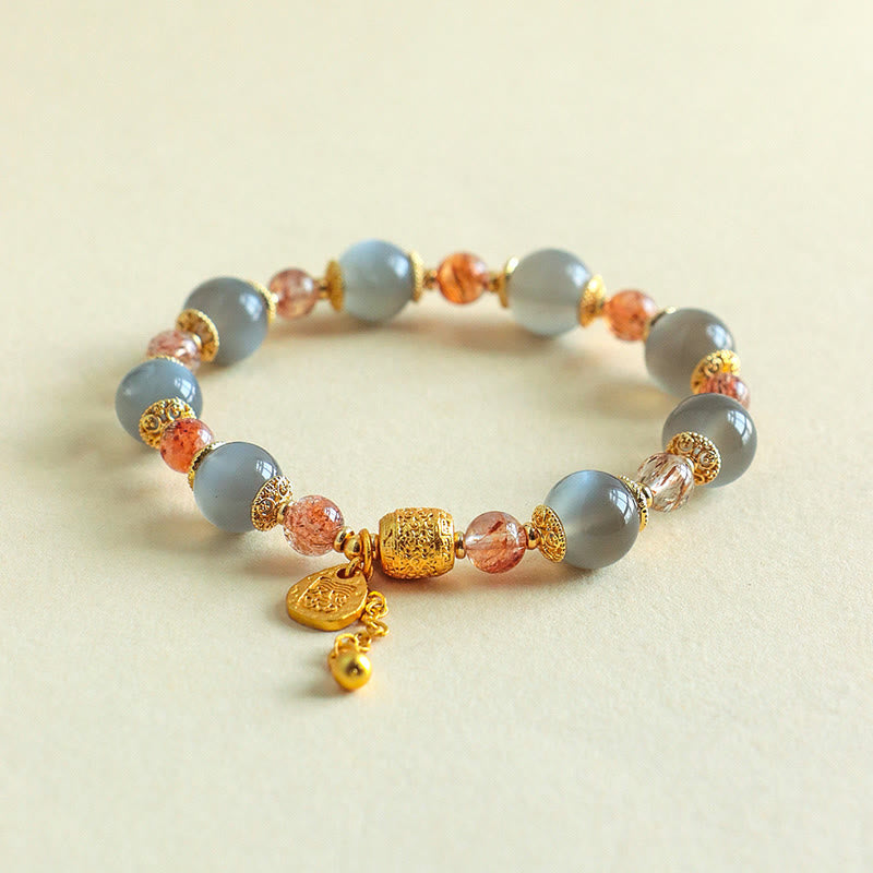 Buddha Stones Natural Strawberry Quartz Moonstone Healing Positive Beads Bracelet