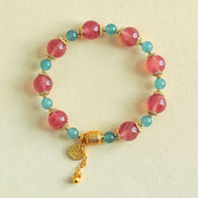 Buddha Stones Natural Strawberry Quartz Moonstone Healing Positive Beads Bracelet