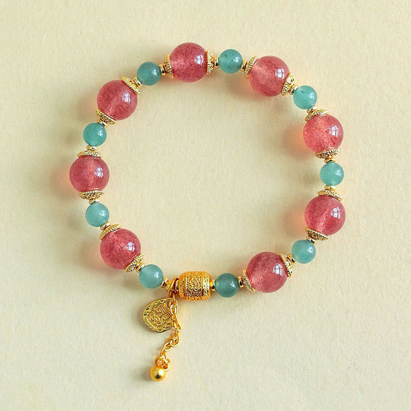 Buddha Stones Natural Strawberry Quartz Moonstone Healing Positive Beads Bracelet