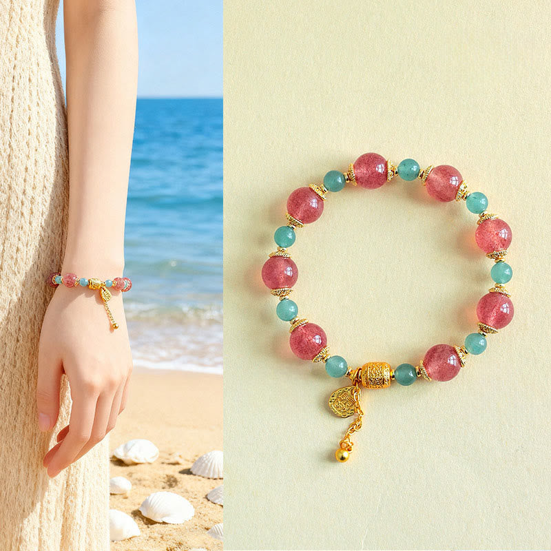 Buddha Stones Natural Strawberry Quartz Moonstone Healing Positive Beads Bracelet