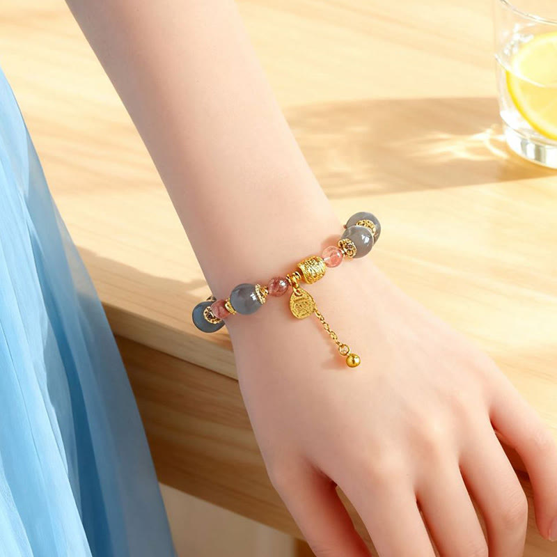 Buddha Stones Natural Strawberry Quartz Moonstone Healing Positive Beads Bracelet