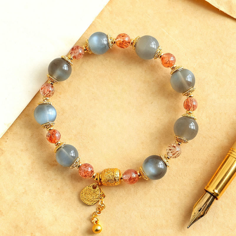 Buddha Stones Natural Strawberry Quartz Moonstone Healing Positive Beads Bracelet
