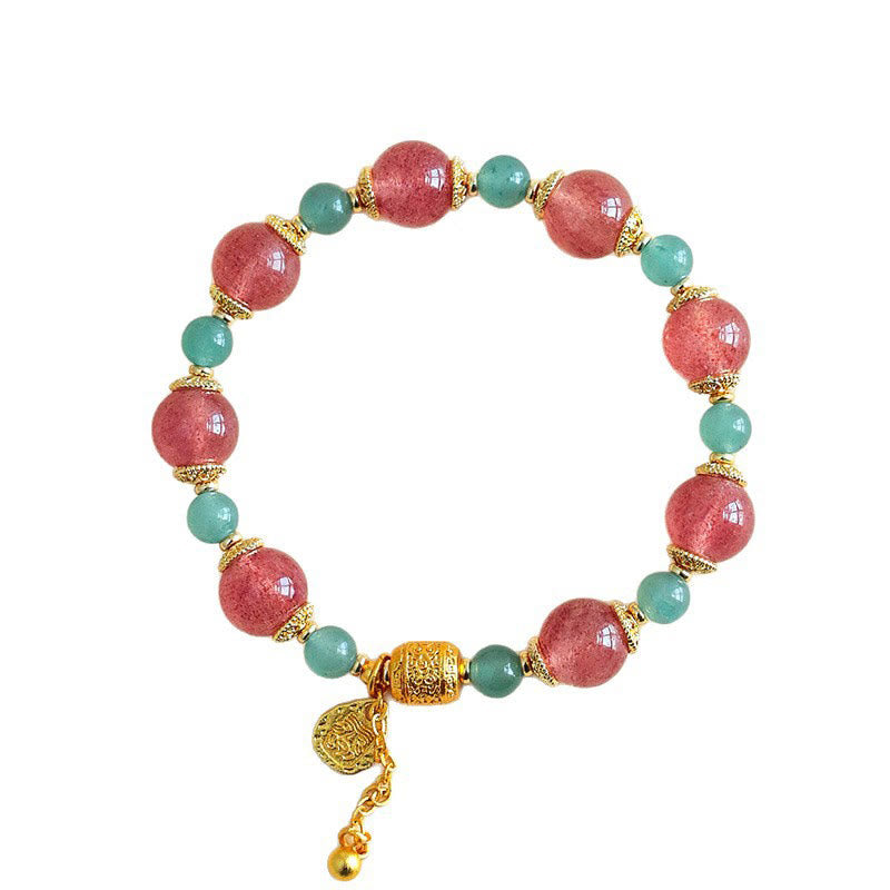 Buddha Stones Natural Strawberry Quartz Moonstone Healing Positive Beads Bracelet