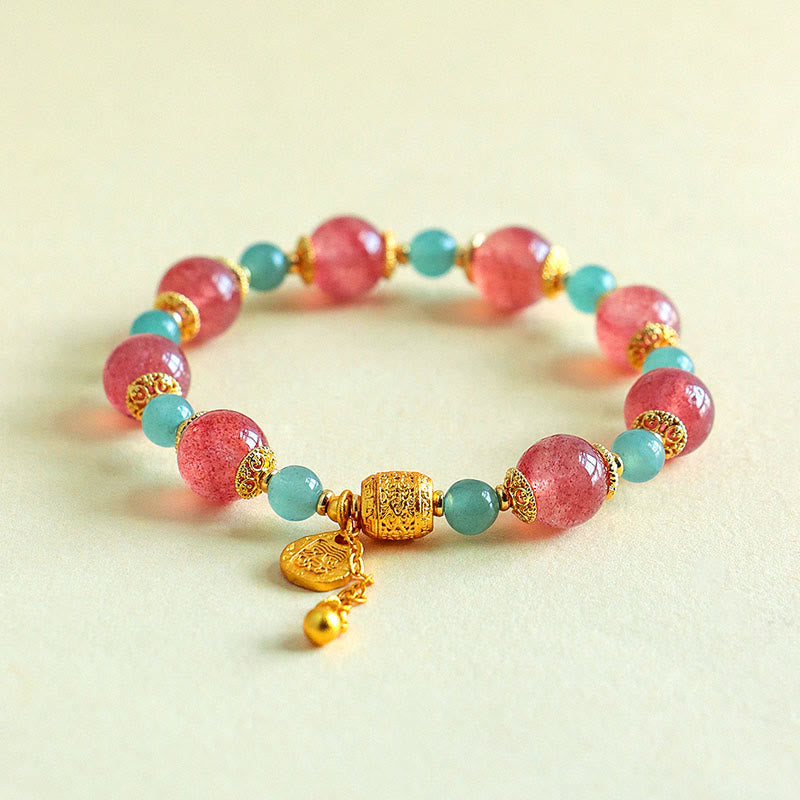Buddha Stones Natural Strawberry Quartz Moonstone Healing Positive Beads Bracelet