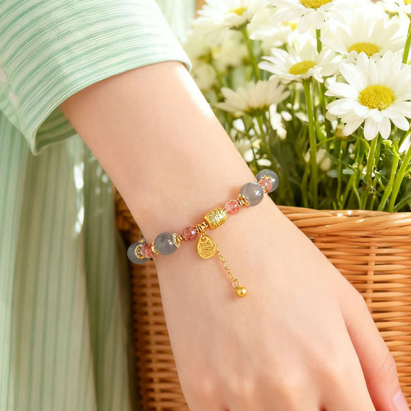 Buddha Stones Natural Strawberry Quartz Moonstone Healing Positive Beads Bracelet
