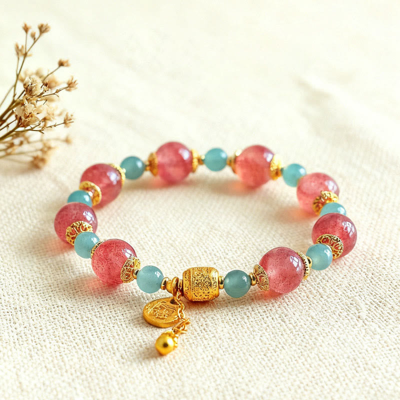Buddha Stones Natural Strawberry Quartz Moonstone Healing Positive Beads Bracelet