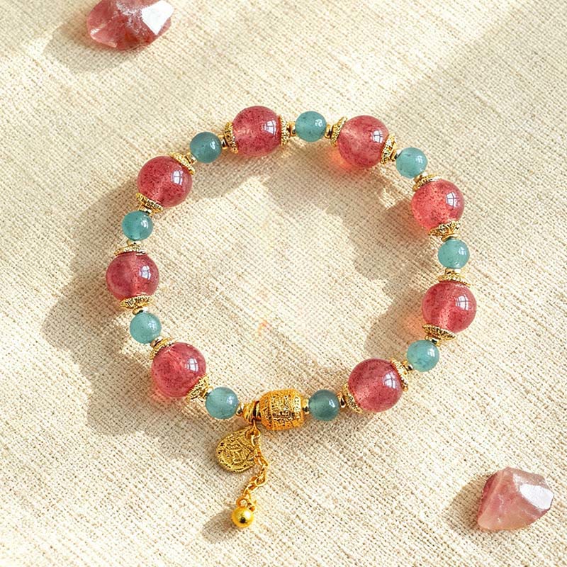 Buddha Stones Natural Strawberry Quartz Moonstone Healing Positive Beads Bracelet