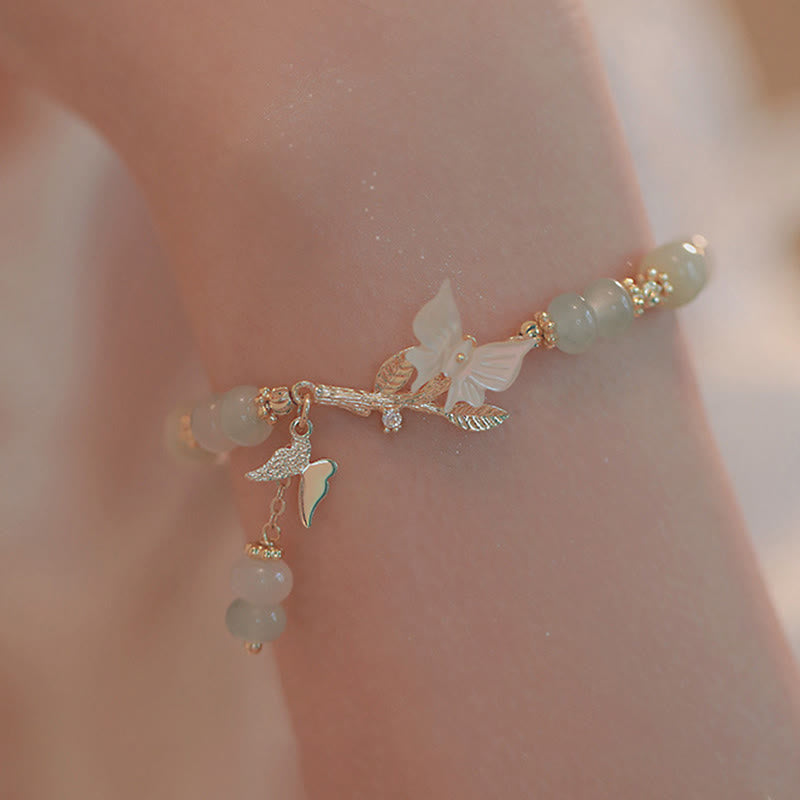 EverestArtstudios Butterfly Charm Hetian Jade Adjustable Chain Prosperity Bracelet