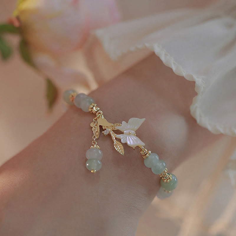 EverestArtstudios Butterfly Charm Hetian Jade Adjustable Chain Prosperity Bracelet