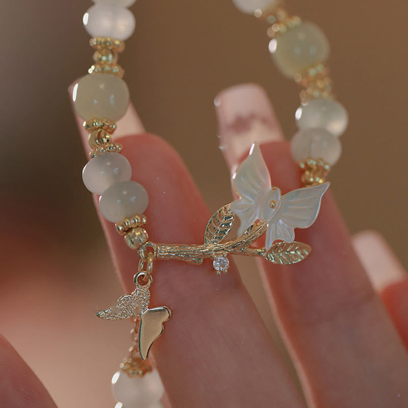 EverestArtstudios Butterfly Charm Hetian Jade Adjustable Chain Prosperity Bracelet