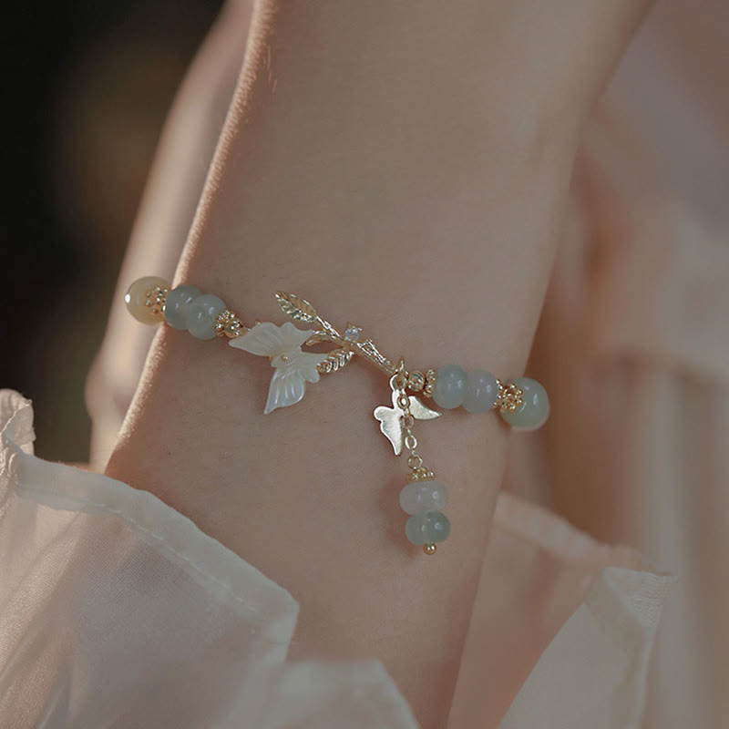 EverestArtstudios Butterfly Charm Hetian Jade Adjustable Chain Prosperity Bracelet