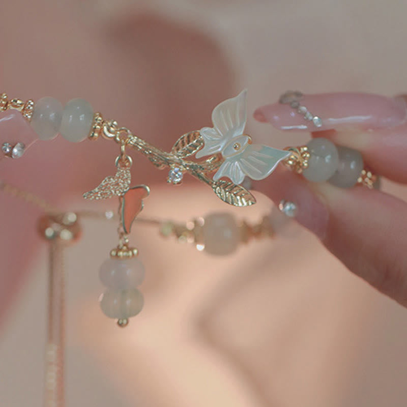EverestArtstudios Butterfly Charm Hetian Jade Adjustable Chain Prosperity Bracelet