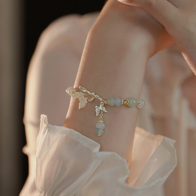 EverestArtstudios Butterfly Charm Hetian Jade Adjustable Chain Prosperity Bracelet