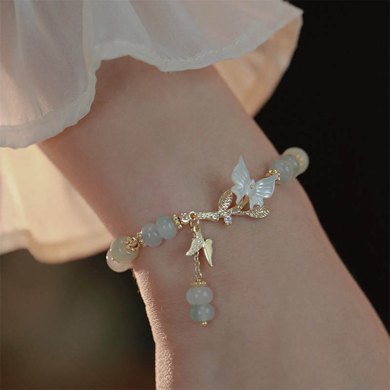EverestArtstudios Butterfly Charm Hetian Jade Adjustable Chain Prosperity Bracelet