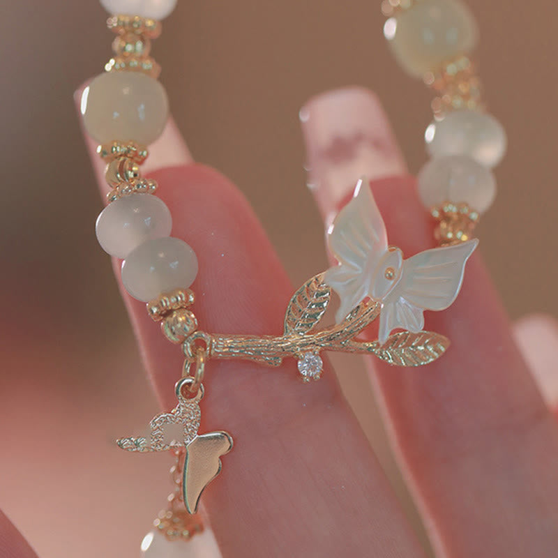 EverestArtstudios Butterfly Charm Hetian Jade Adjustable Chain Prosperity Bracelet