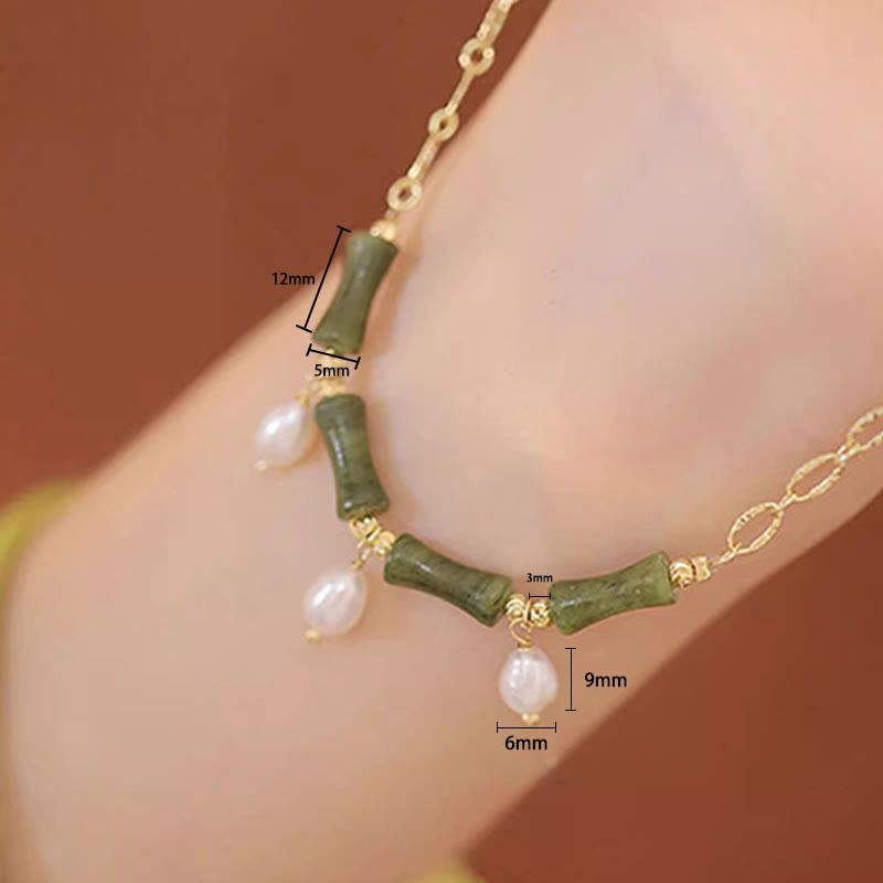 EverestArtstudios Tianshan Jade Bamboo Pearl Abundance Wealth Necklace Pendant