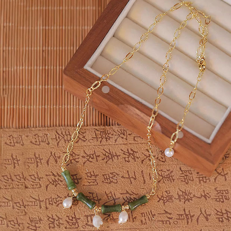 EverestArtstudios Tianshan Jade Bamboo Pearl Abundance Wealth Necklace Pendant