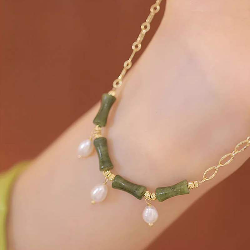 EverestArtstudios Tianshan Jade Bamboo Pearl Abundance Wealth Necklace Pendant