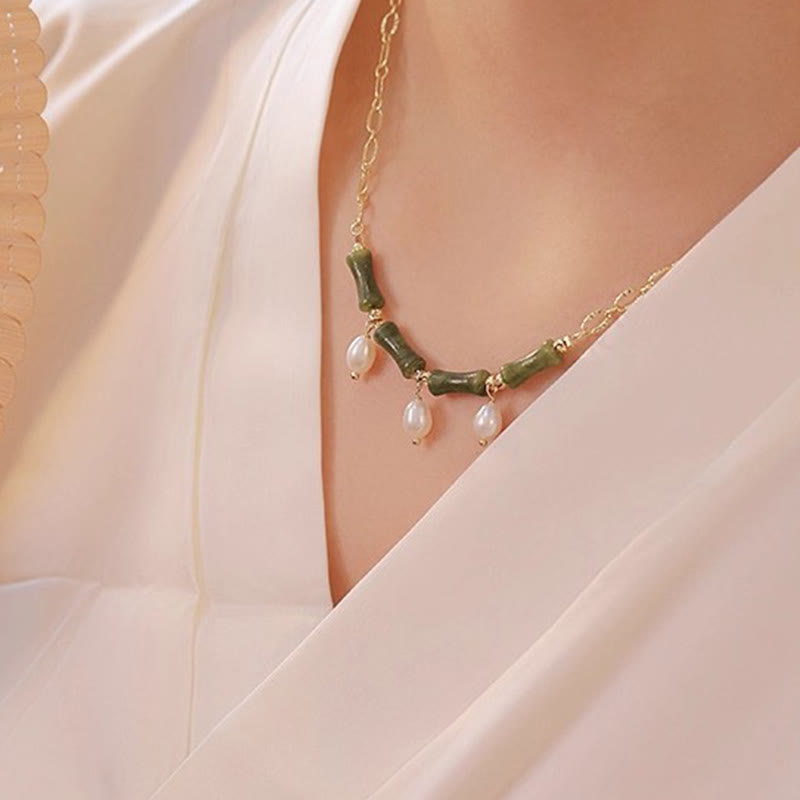 EverestArtstudios Tianshan Jade Bamboo Pearl Abundance Wealth Necklace Pendant