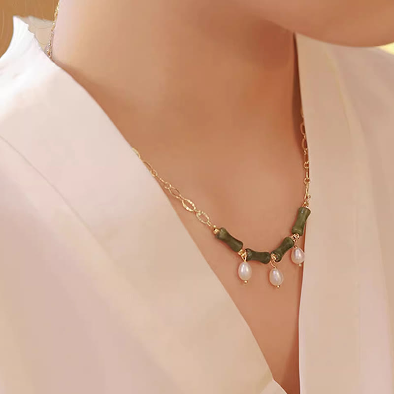 EverestArtstudios Tianshan Jade Bamboo Pearl Abundance Wealth Necklace Pendant