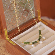 EverestArtstudios Tianshan Jade Bamboo Pearl Abundance Wealth Necklace Pendant