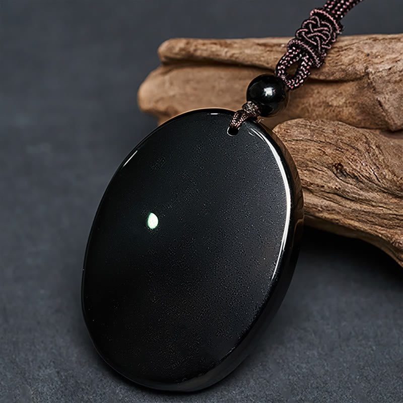 Buddha Stones Ganesh Elephant Relief Design Natural Black Obsidian Strength Necklace Pendant