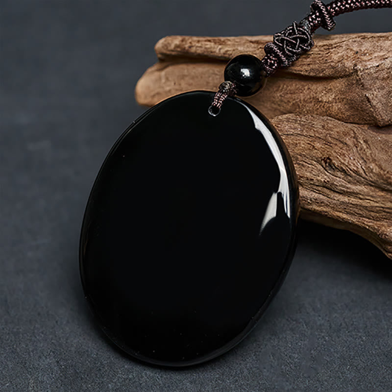 Buddha Stones Wolf Head Natural Black Obsidian Strength Necklace Pendant
