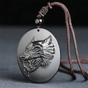 Buddha Stones Wolf Head Natural Black Obsidian Strength Necklace Pendant
