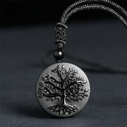Buddha Stones Natural The Tree of Life Pattern Black Obsidian Transformation Necklace Pendant