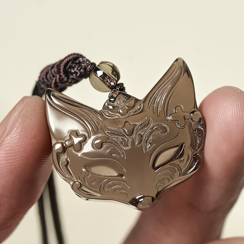 Buddha Stones Relief Fox Design Silver Sheen Obsidian Ice Obsidian Protection Necklace Pendant