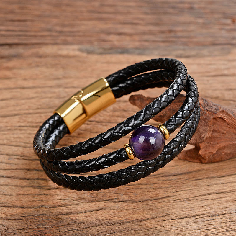 Buddha Stones Multicolored Bead Green Tiger Eye Amethyst Craved Six True Words Leather Balance Bracelet