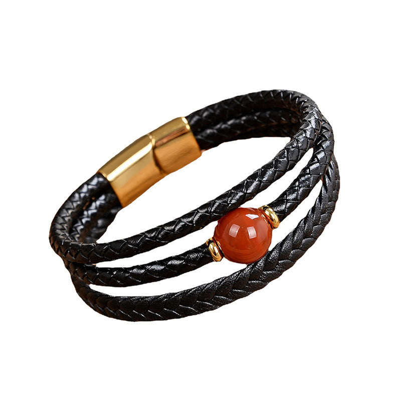 Buddha Stones Multicolored Bead Green Tiger Eye Amethyst Craved Six True Words Leather Balance Bracelet