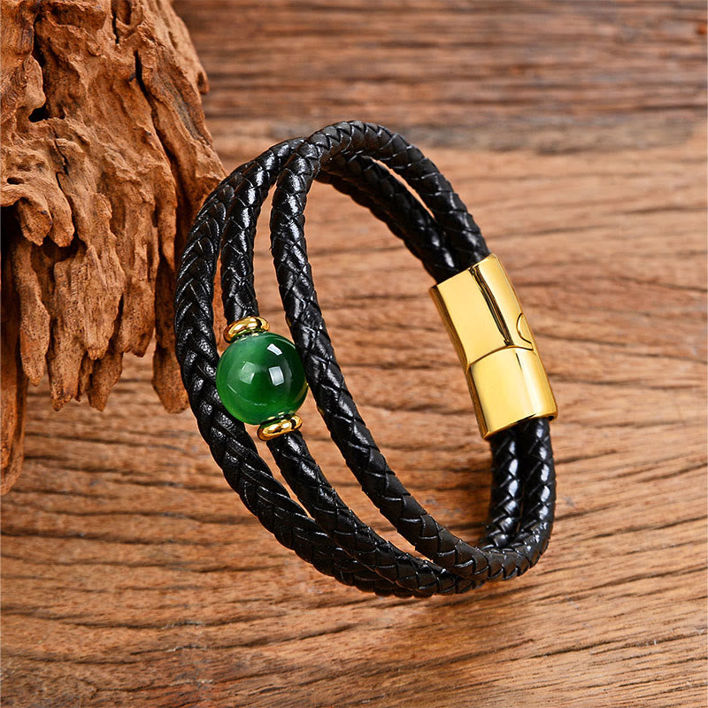 Buddha Stones Multicolored Bead Green Tiger Eye Amethyst Craved Six True Words Leather Balance Bracelet