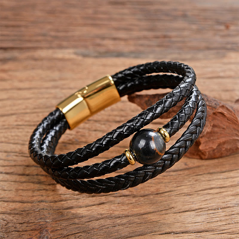 Buddha Stones Multicolored Bead Green Tiger Eye Amethyst Craved Six True Words Leather Balance Bracelet